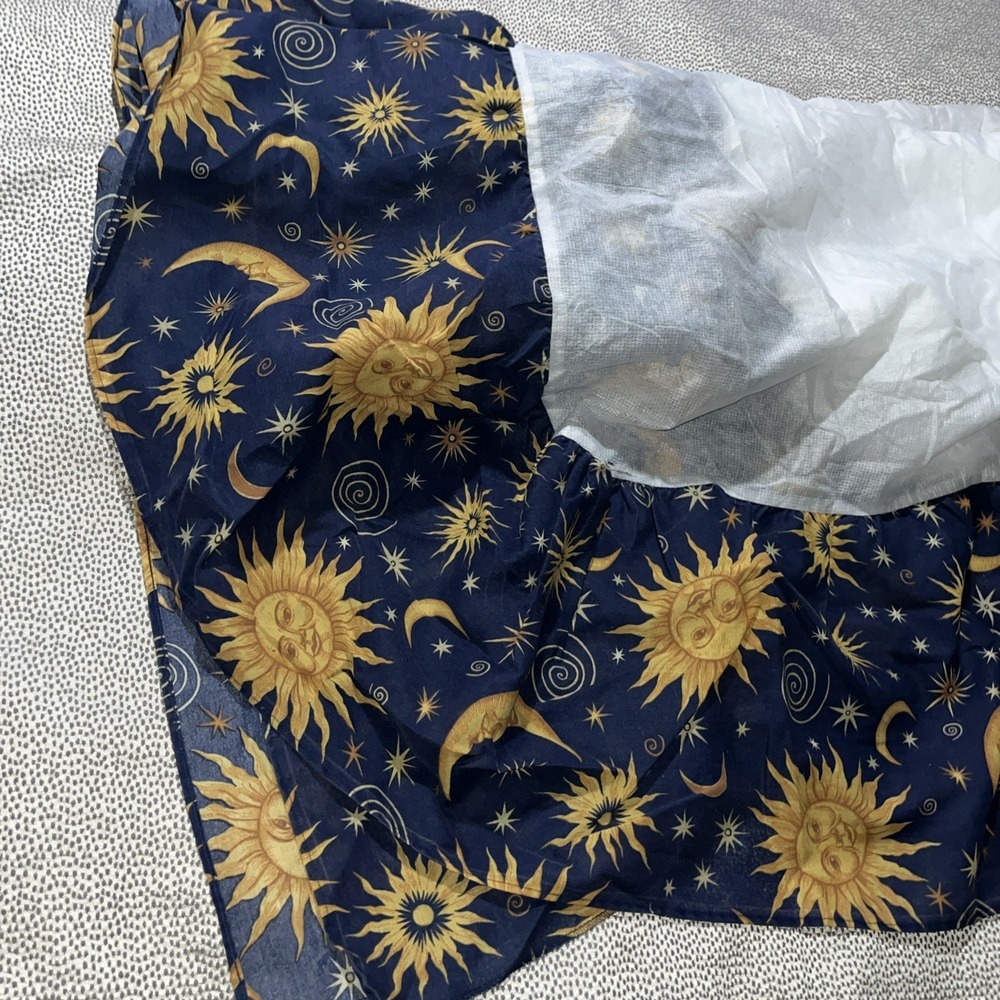 VTG 90s Bed Skirt Celestial Sun Moon Stars Full Double Blue Gold Whimsigoth Y2K - Picture 6 of 10
